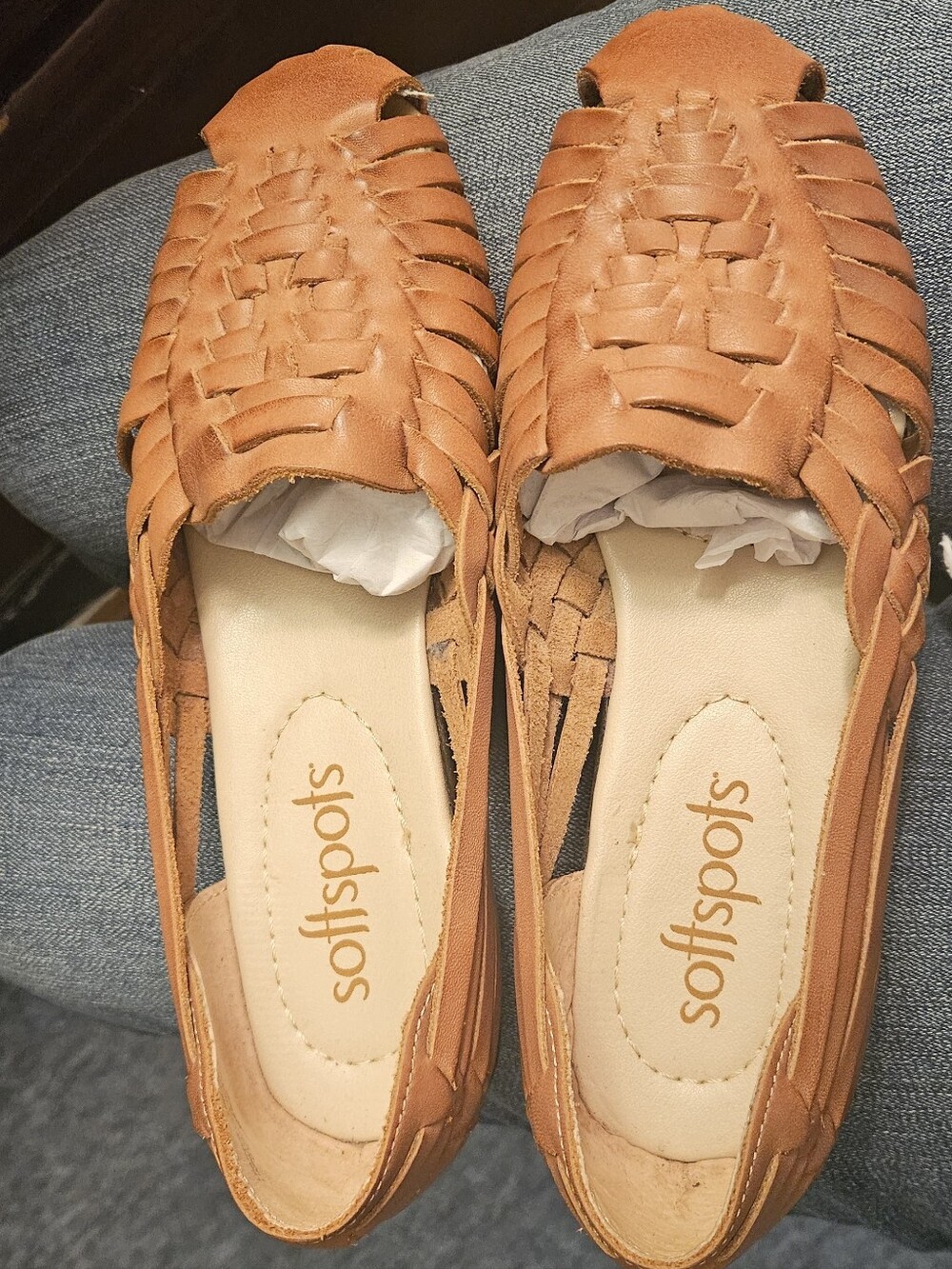 Softspots Woven Tan Leather Slip-On Flats